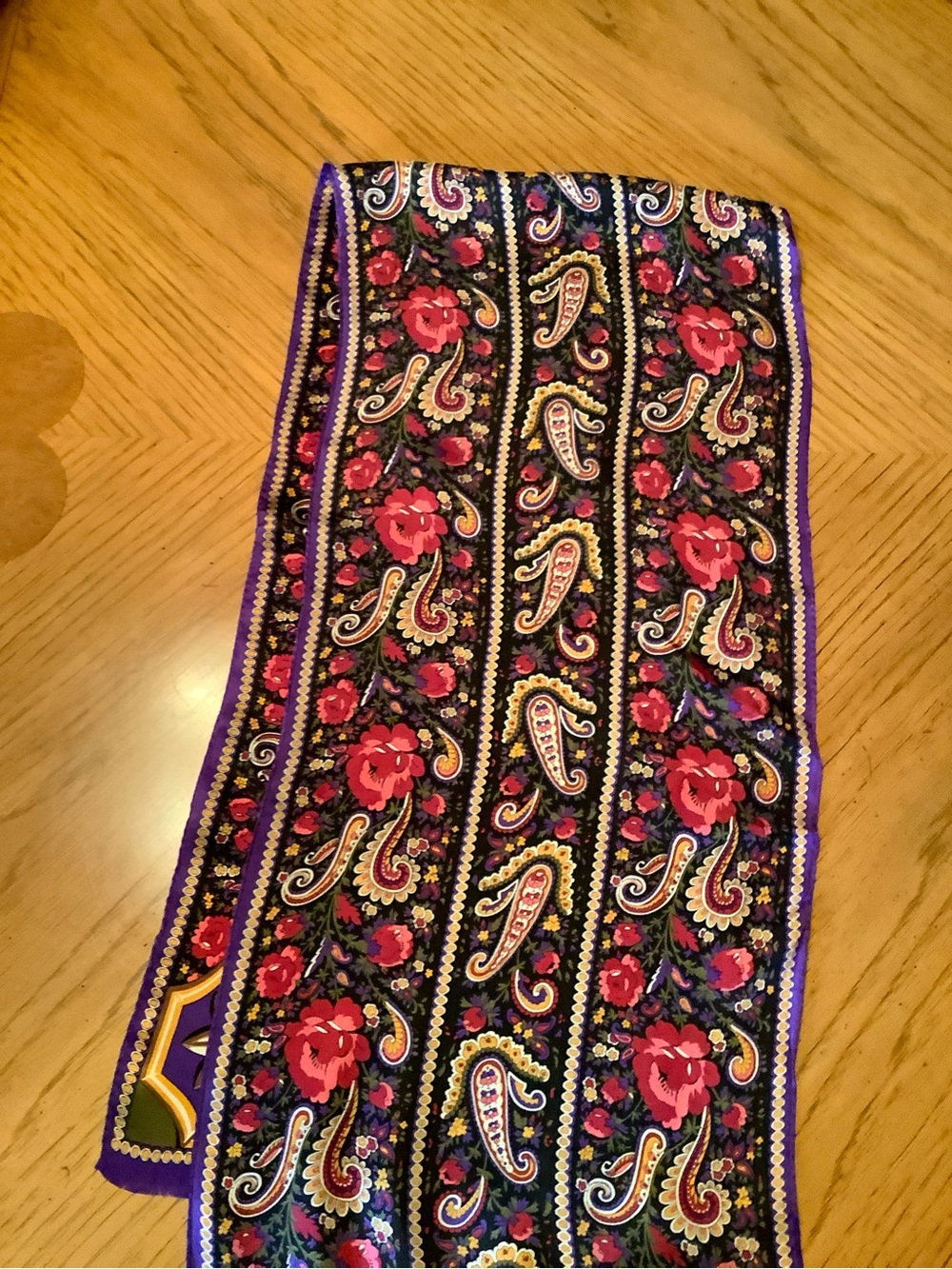 Adrienne Vittadini Purple Floral Paisley Silk Scarf Belt with Red Roses
